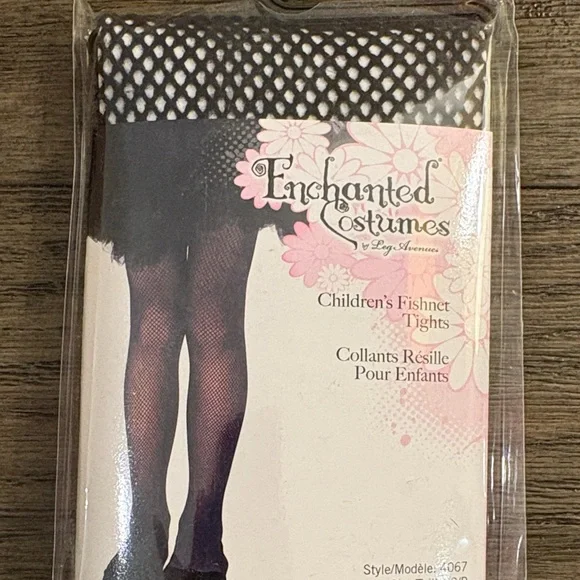 NWT [Enchanted Costumes] Black Fishnet Tights Stockings Nylons Kids S M or XL - Picture 3 of 6